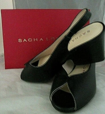  ¡Nuevo! Zapato Sacha London Salma Negro Napa Tacón Alto Punta Abierta, Tallas Varias Foto 1 de 3