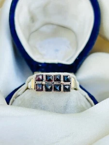 Unusual Antique Garnet Two Row Ring In 9ct Yellow Gold - Picture 1 of 15