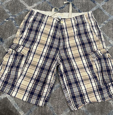 Pantalones cortos OTB para hombre talla 38” cintura a cuadros beige y azul Foto 1 de 4