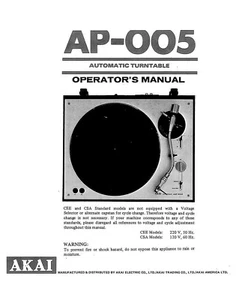Akai AP-005 Turntable Owners Instruction Manual - Picture 1 of 1