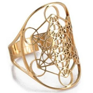 Metatrons Cube Ring Gold Plated Stainless Steel Spiritual Sacred Geometry Band - Picture 1 of 5