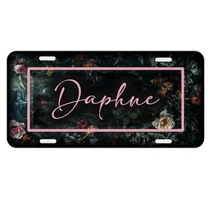 Dark Floral Goth License Plate Pink Coral Monogrammed Custom Car Personalized - Bild 1 von 4