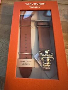 TORY BURCH THE STUDS BROWN SAFFIANO LEATHER BAND FOR APPLE WATCH 38-40MM TBS0052
