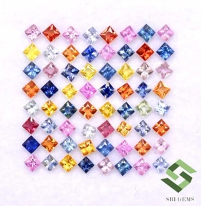 Natural Multi Sapphire Square Princess Cut 2 mm 1.66 CTS Lot 25 Pcs Loose Gems - Picture 1 of 6