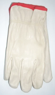 Guantes de cuero de vaca marfil Lambert ribete rojo con forro polar rojo talla pequeña Foto 1 de 3