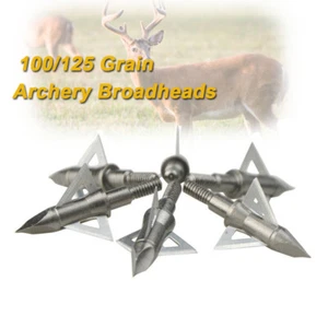 Archery 3 Fixed Blade Hunting Broadheads 100/125Grain Screw-in Tips 12Pack - Picture 1 of 10
