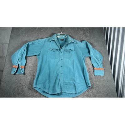 Camisa vaquera vintage Sears Western turquesa con bandas de acento naranja Foto 1 de 4