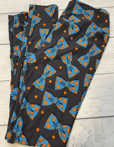 LuLaRoe OS Leggings gray orange blue bows size 0-12 colorful fun stretch new - Picture 1 of 7