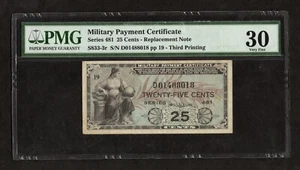 Series 481 25c Replacement Note Military Payment Certificate RARE - PMG 30 - Picture 1 of 2