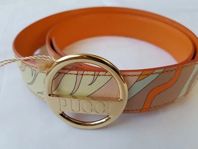 CINTURÓN EMILIO PUCCI MUJER CUERO/PVC ESTAMPADO CON HEBILLA DORADA PRECIO DE VENTA SUGERIDO POR EL FABRICANTE 595 £ NUEVO CON ETIQUETAS Foto 1 de 4