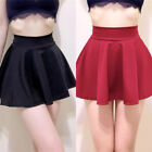 Women's Plain High Waist A-line Flared Mini Skater Skirt Casual Pleated Skirts/