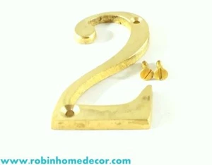 75MM HOME DECOR 3"HEIGHT BRASS House Address NUMBERS 2' With 2 Screws - Picture 1 of 4