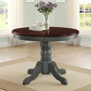 Round Dining Table Farmhouse Rustic Kitchen Solid Wood Table Blue Mocha Finish - Picture 1 of 12