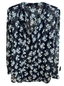 Túnica Simply Vera Wang L negra diseño floral mangas largas y frente plisado nueva sin etiquetas - Imagen 1 de 13