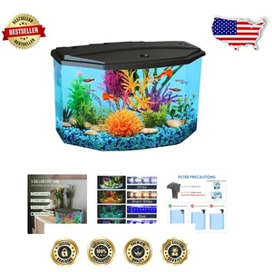 Compact 3-Gallon Aquarium Starter Kit with Filtration & Colorful LED Lighting - Picture 1 of 9
