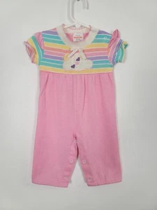 Vintage HEALTHTEX  9 Mo Soft Pink Striped Jumpsuit Outfit Snaps Made USA Vtg - Picture 1 of 7