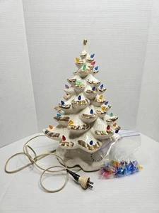 Lámpara de árbol de Navidad de cerámica vintage oro blanco grandes llamas palomas luces arco iris - Imagen 1 de 16
