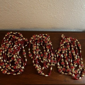 Vintage MCM Red & Gold Beaded Christmas Garland 9’ Long x3 - Picture 1 of 4