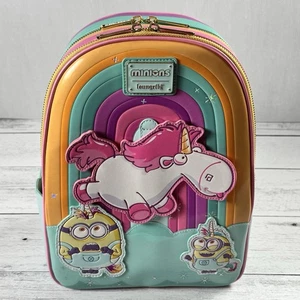 Loungefly Minions Fluffy Unicorn Rainbow Mini Backpack New - Picture 1 of 8