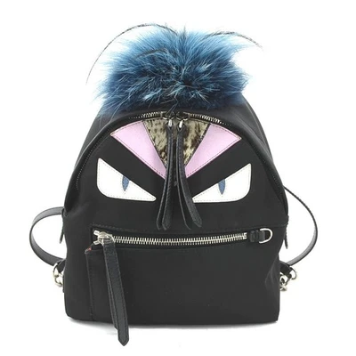 Auténtica mochila FENDI Monster Bugs negra/azul nailon/piel/plateado - e59714j Foto 1 de 4