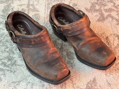 Cabelas Marrón Cuero Arnés Hebilla Moto Moto Motociclista Bota Mulas Zuecos 8 M Foto 1 de 4