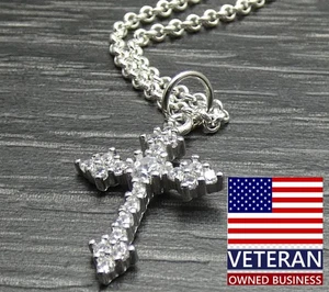 "Collar colgante de cruz religiosa de piedra transparente de plata de ley cadena Rolo de 18""" - Imagen 1 de 13