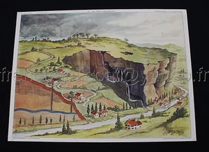 B517 Ancienne affiche scolaire école ROSSIGNOL Volcan eruption karste eaus - Picture 1 of 1