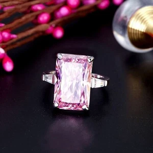 New 6 Ct Good Emerald Cut Natural Morganite Gemstone 14K Yellow Gold Plated Ring - Picture 1 of 6