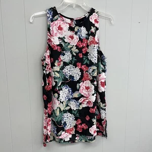 Who What Wear Womens Size Small Tank Black Floral Sleeveless Top - Picture 1 of 8