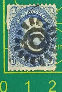 US Stamp 1861, Sc A24,#63a, 1c ultramarine Franklin, perf. 12, Fancy cancel,used - Picture 1 of 6