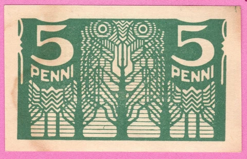 Estonia 5 penni 1919 Owl in Tree Green P39 UNC 3001 Cover