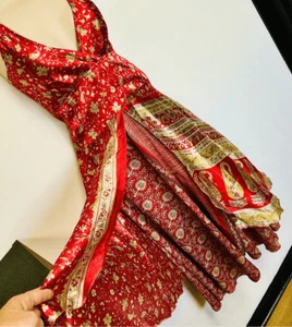 Vintage Damen rot gold Blumen Paisley Boho V-Ausschnitt Handarbeit Midikleid Medium - Bild 1 von 10