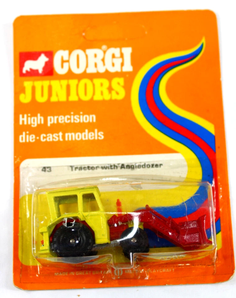 1973 Corgi Juniors #43 Tractor with Angledozer Yellow Red United Kingdom NEW NOS - Image 1 of 4