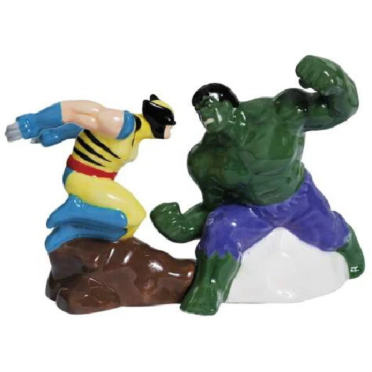 The Incredible Hulk vs Wolverine Ceramic Salt and Pepper Shakers Set NEW UNUSED - Image 1 of 1