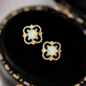 NEW IN! Antique Design White Fire Opal Style Petite 14K Gold Filled Earrings