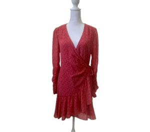 AllSaints Dress Womens Extra Small Flores Heart Print Mini Wrap Red Lined NWT - Picture 1 of 18