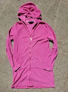 Lands' End Girls Swim Terry Cloth Cover Up Long Sleeve Hooded Sz M Pink 10-12 - Picture 1 of 4