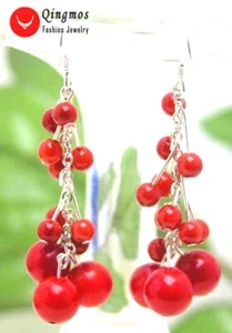 4-7mm Round Natural Red Coral Earring for Women Grape Earrings Dangle Earring - Picture 1 of 6
