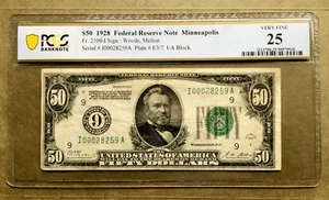 1928 $50 FRN 🏆 MINNEAPOLIS 🏆 KEY NUMERIC 9 DISTRICT  [] Ser# I 00028259 A - Picture 1 of 3