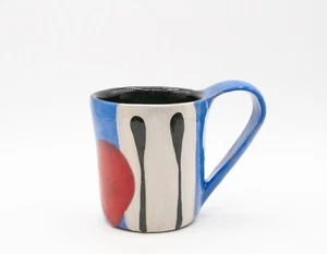 Taza Jack Charney Esmalte Rojo y Azul Nuevo México Firmada Contemporánea Estudio Cerámica - Imagen 1 de 6