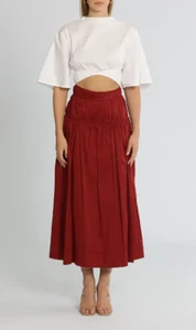AJE Enamour Midi Skirt Burgundy Casual Pockets Vacation Size 8 AU | RRP 395.00 - Picture 1 of 3