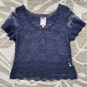 Anthropologie Yoana Baraschi Top Damen Gr. XS Häkel transparente Spitze dunkelblau - Bild 1 von 6