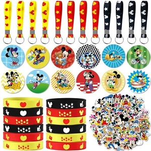 86 Stck. Mikey Maus Geburtstag Party Gefälligkeiten Schlüsselanhänger Knopfstifte Armbänder Aufkleber - Bild 1 von 6