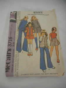 Vintage 70er Jahre Mädchen Gr. 10,5 ungeschnitten McCall's Schnittmuster 3716 zum Stricken - Bild 1 von 2