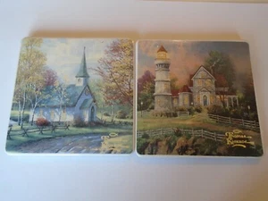2 KERAMIK THOMAS KINKADE KORKPLATTE UNTERLAGE UNTERSETZER Espe Kapelle Leuchtturm USA - Bild 1 von 8