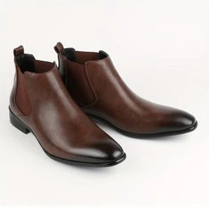 Men's Square Toe Pull on Formal Dress Business Ankle Boots Shoes Spring - Picture 1 of 30