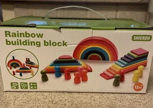 45-Piece Wooden Rainbow Stack Set 4-in-1 Building Blocks New In Box - Picture 1 of 1