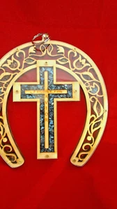 Charm cristiano legno decorazione da parete croce e scarpa di cavallo icona fortuna malocchio - Foto 1 di 3