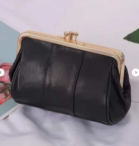 Borsa nera in vera pelle morbida clip top 3 sezioni incorniciata e una sezione con cerniera 060 - Foto 1 di 10
