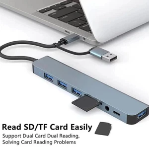 USB Splitter 8 In 1 USB Extender With 4 USB Port 1 USBC Port TF/SD Card Reader - Photo 1/7